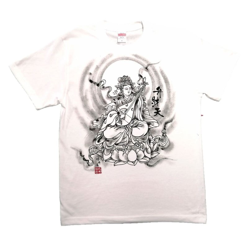 手描きTシャツ 仏画 No.18 弁財天 白 | 伯舟庵 WEB ストア (JAPAN)
