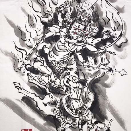 手描きTシャツ 仏画 No.5 大威徳明王 白