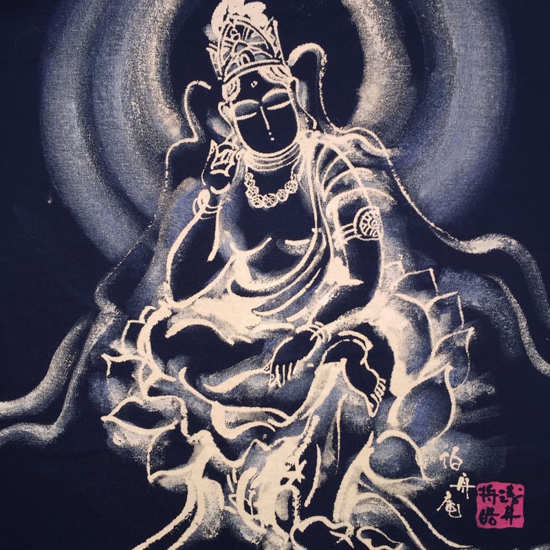 手描きTシャツ 仏画 No.12 弥勒菩薩 黒 | 伯舟庵 WEB ストア (JAPAN)