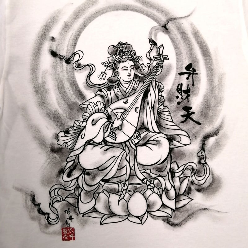 手描きTシャツ 仏画 No.18 弁財天 白 | 伯舟庵 WEB ストア (JAPAN)