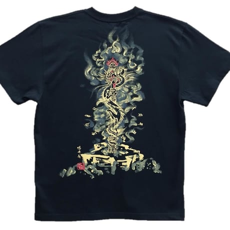 手描きTシャツ 仏画 No.4 倶利伽羅不動 黒