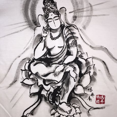 手描きTシャツ 仏画 No.12 弥勒菩薩 白