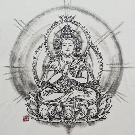 手描きTシャツ 仏画 No.31 大日如来 金剛界 白
