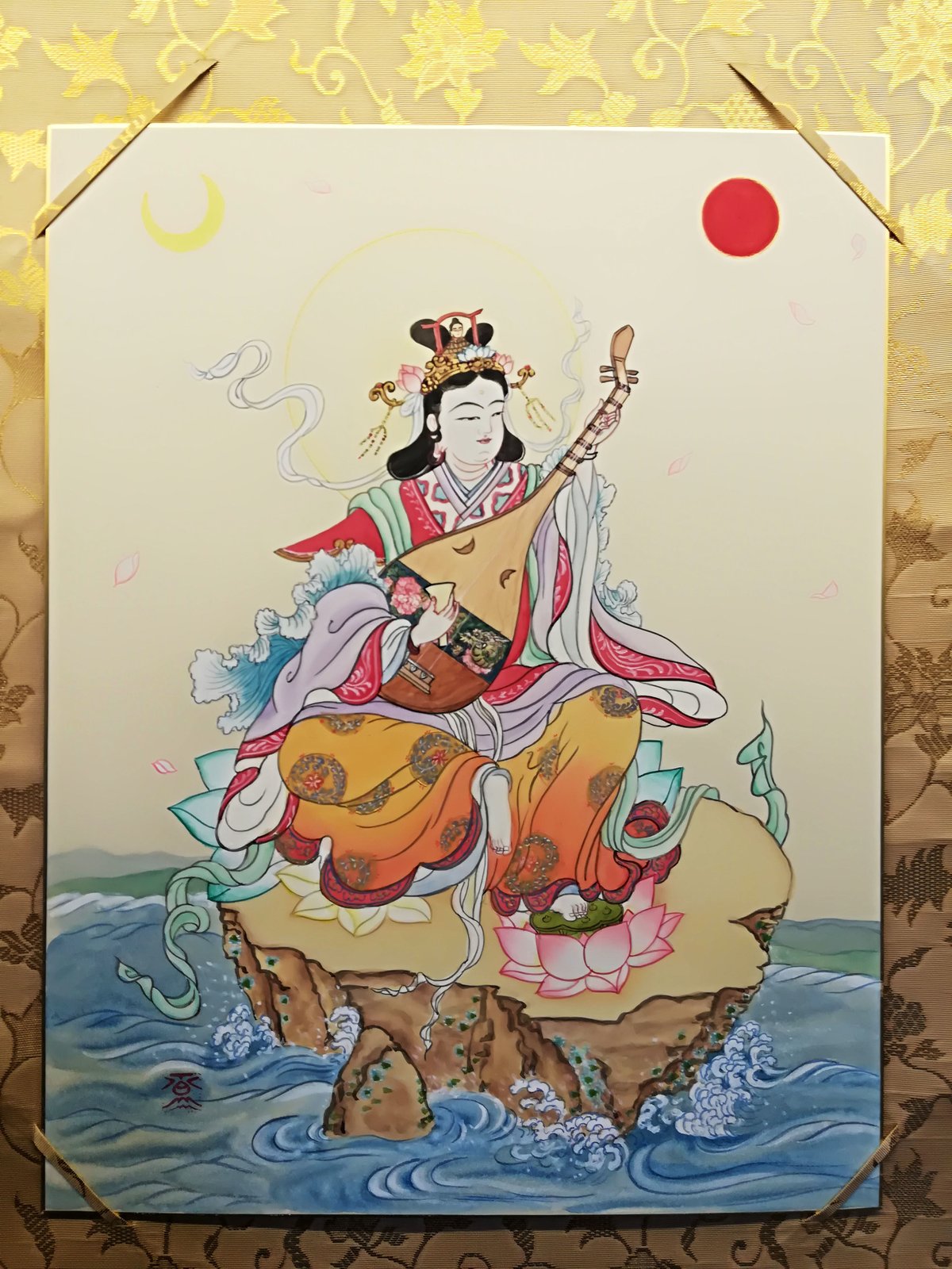 岡田蘓水　弁財天　弁天様　掛け軸　合わせ箱　仏画　仏教美術　書画、骨董品、美術品 岡田蘓水 弁財天 弁天様 掛け軸 合わせ箱 仏画 仏教美術 書画