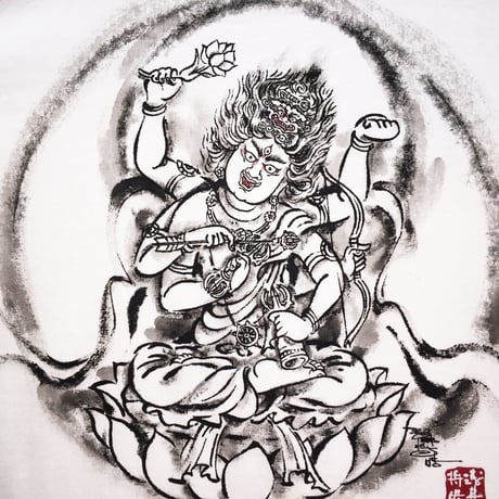 手描きTシャツ 仏画 No.10 愛染明王 白