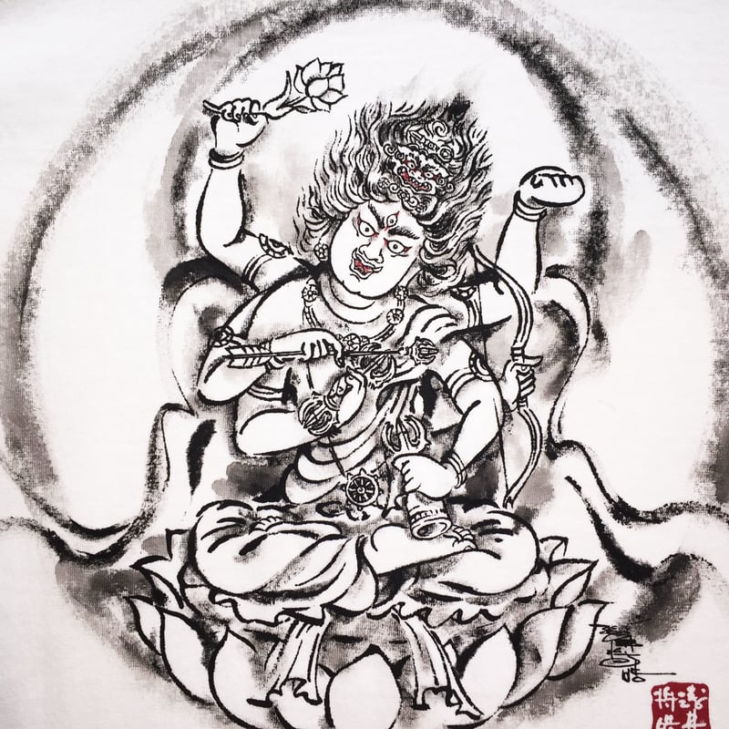 手描きTシャツ 仏画 No.10 愛染明王 白 | 伯舟庵 WEB ストア (JAPAN)