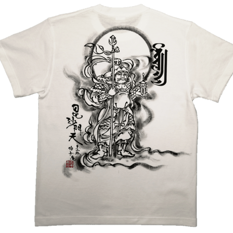 手描きTシャツ 仏画 No.6 毘沙門天 白