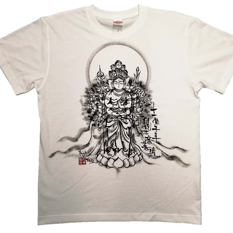 手描きTシャツ 仏画 No.9 十一面千手観音 白