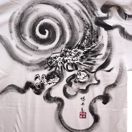 手描きTシャツ 龍神 白