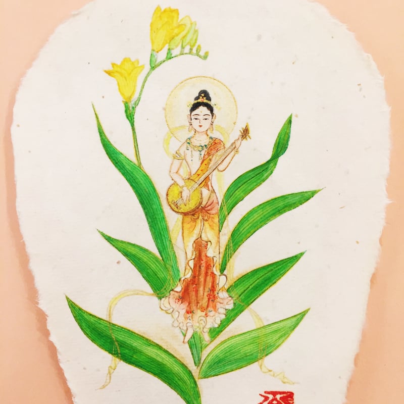 手描きアート 原画】琵琶を奏でる花の妖精 | 伯舟庵 WEB ストア (JAPAN)