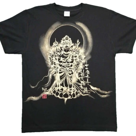 手描きTシャツ 仏画 No.9 十一面千手観音 黒