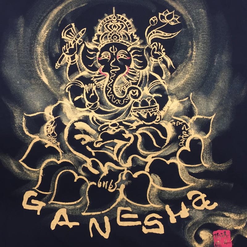 手描きTシャツ 仏画 No.14 ガネーシャ 黒 | 伯舟庵 WEB ストア (JAPAN)