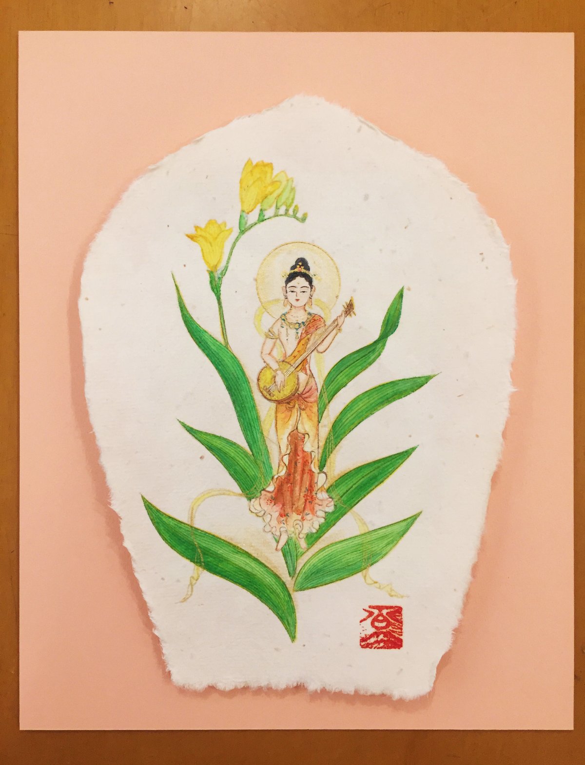 手描きアート 原画】琵琶を奏でる花の妖精 | 伯舟庵 WEB ストア (JAPAN)