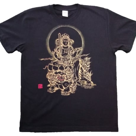 手描きTシャツ 仏画 No.17 文殊菩薩 黒