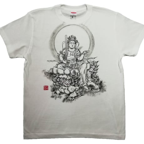手描きTシャツ 仏画 No.17 文殊菩薩 白
