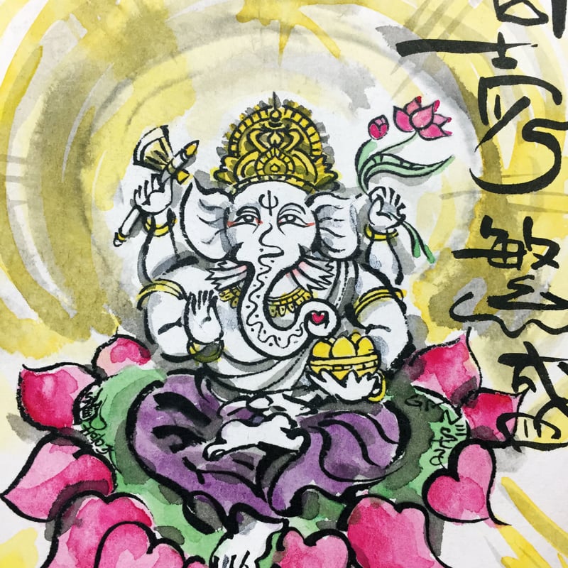 手仕事・一点物】ガネーシャ 絵画 眠く
