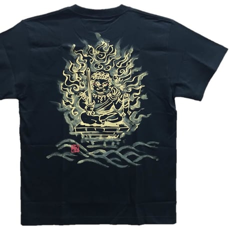 手描きTシャツ 仏画 No.3 かわいい不動明王 黒