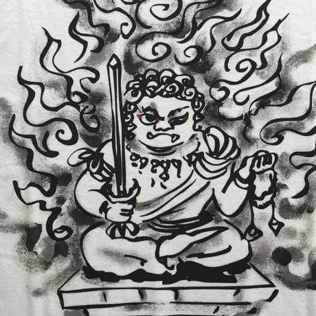手描きTシャツ No.3 かわいい不動明王 白