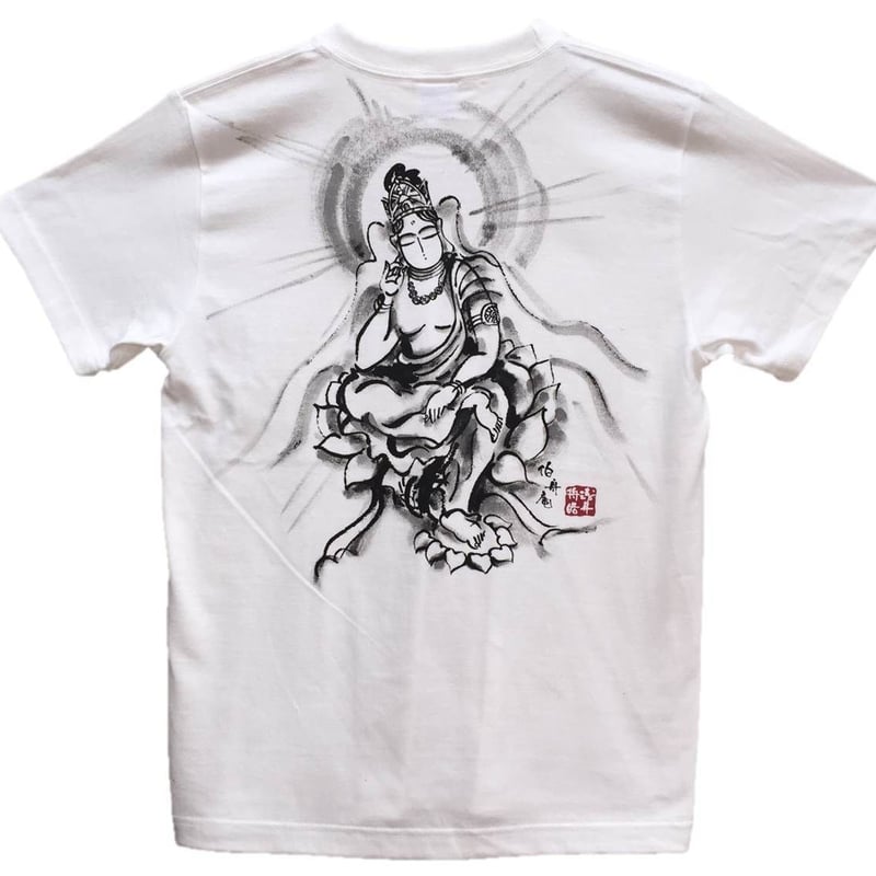手描きTシャツ 仏画 No.12 弥勒菩薩 白 | 伯舟庵 WEB ストア (JAPAN)