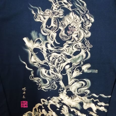 手描きTシャツ  (長袖) 仏画 No.1 蔵王権現 黒 綿生地 (長袖)