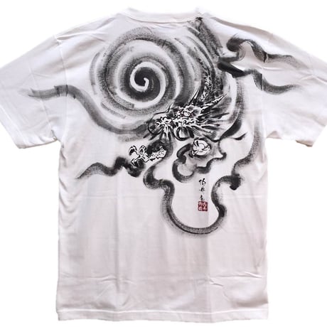 手描きTシャツ 龍神 白