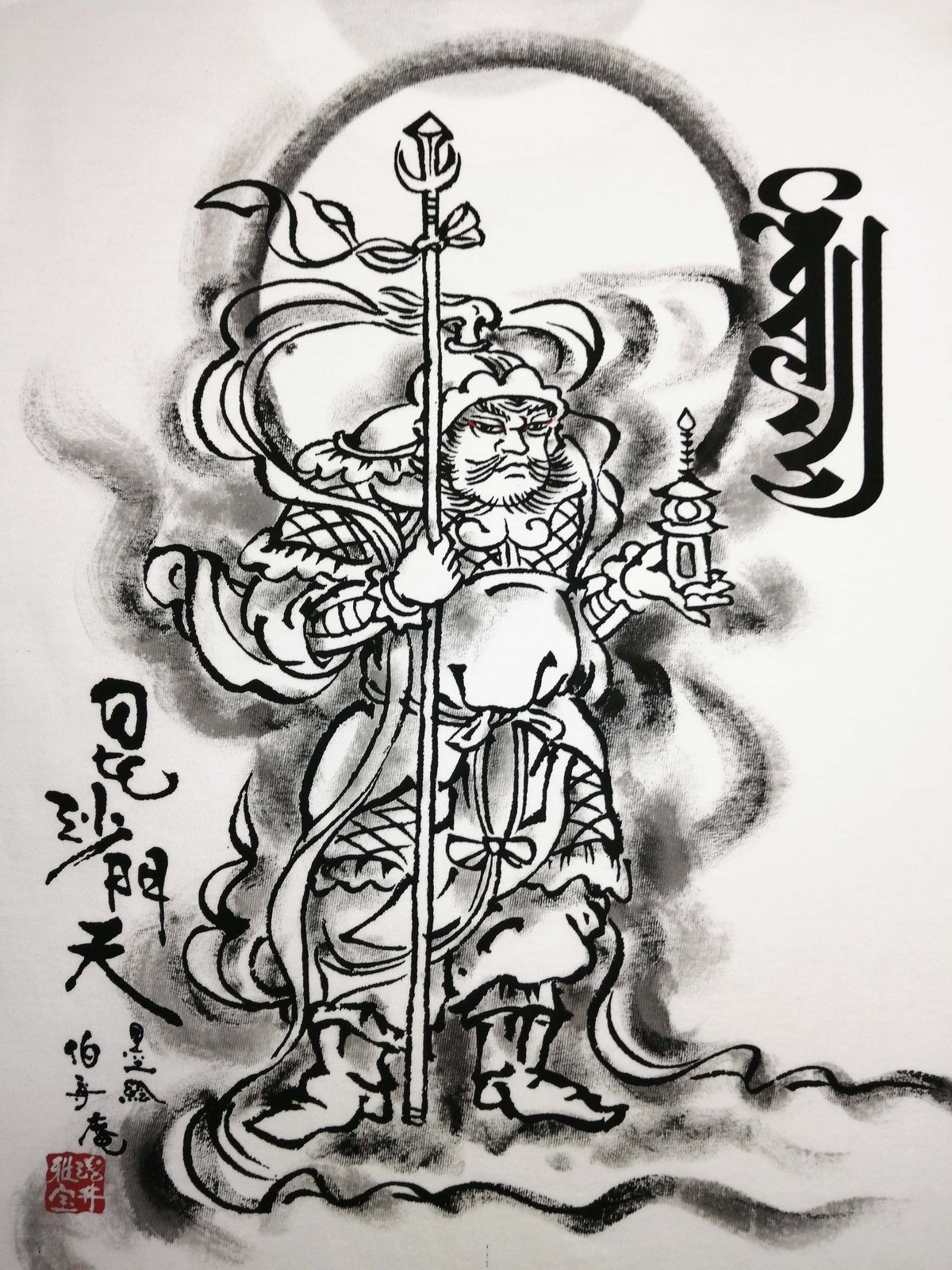 手描きTシャツ 仏画 No.6 毘沙門天 白 | 伯舟庵 WEB ストア (JAPAN)