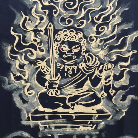 手描きTシャツ 仏画 No.3 かわいい不動明王 黒
