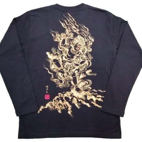 手描きTシャツ  (長袖) 仏画 No.1 蔵王権現 黒 綿生地 (長袖)