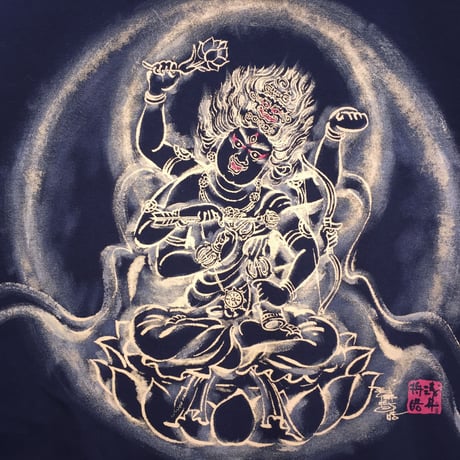手描きTシャツ 仏画 No.10 愛染明王 黒
