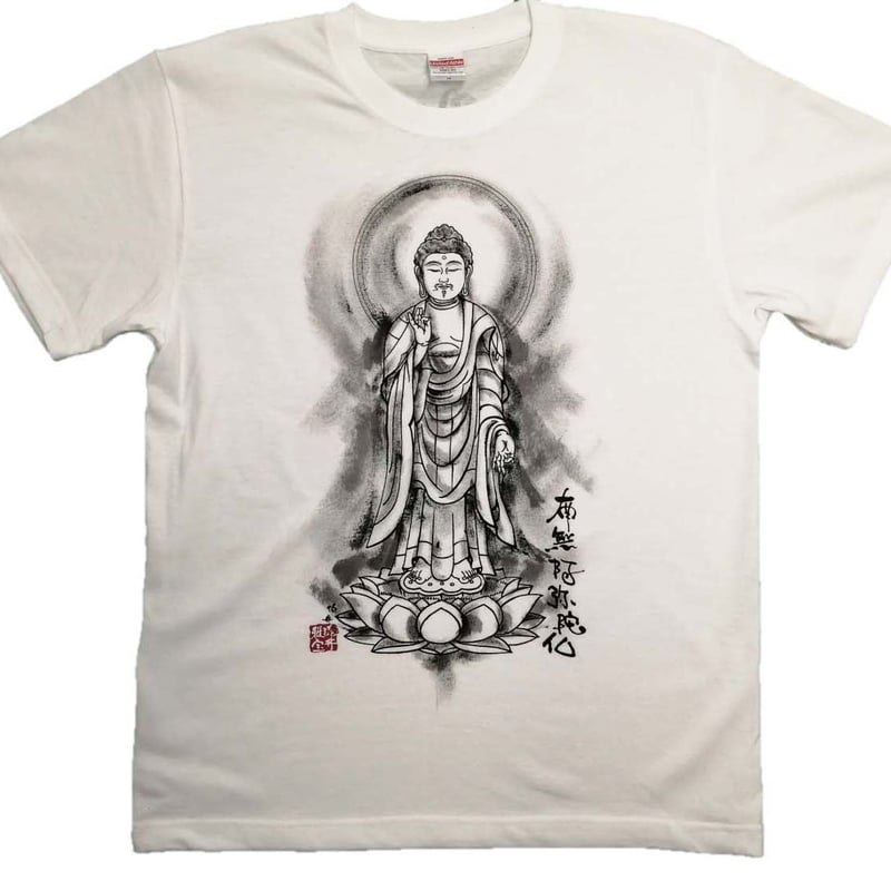 手描きTシャツ 仏画 No.19 阿弥陀如来 立像 白 | 伯舟庵 WEB ストア