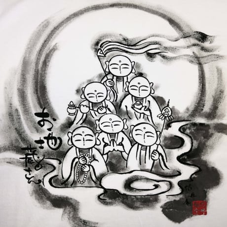 手描きTシャツ 仏画 No.21 六地蔵 白