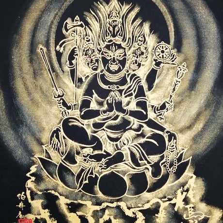 手描きTシャツ 仏画 No.27 馬頭観音 黒