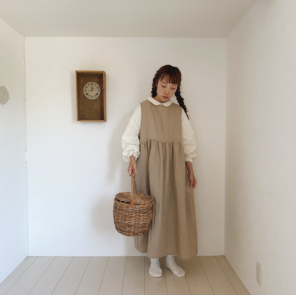 ハンドメイドミモザワンピース90センチ