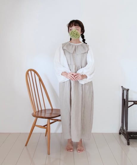 ヒトハリママ　hitoharimama ミモザスリーブレスワンピース 襟付き ミモザスリーブレスワンピース | hitoharimama