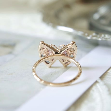 bi-color tourmaline butterfly carving ring