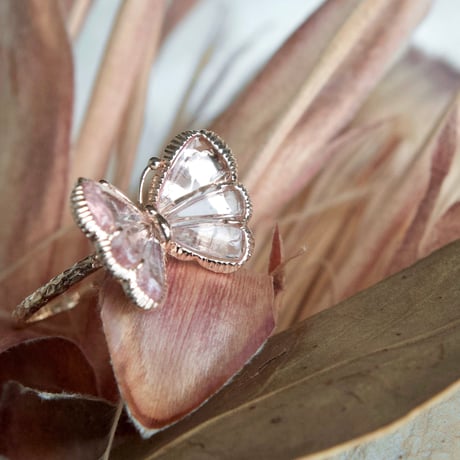 pink tourmaline butterfly carving ring