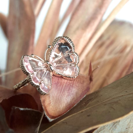 pink tourmaline butterfly carving ring