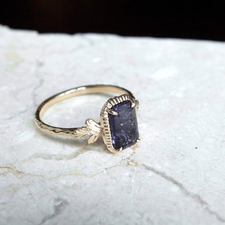 germinating iolite sunstone ring -midnight-