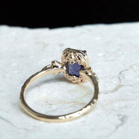 germinating iolite sunstone ring -midnight-
