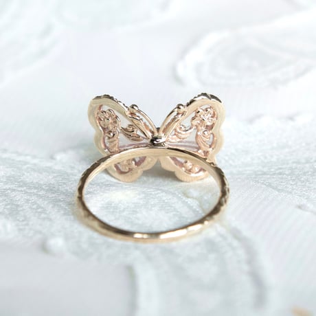 pink tourmaline butterfly carving ring