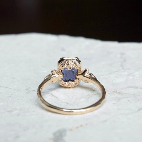 germinating iolite sunstone ring -midnight-