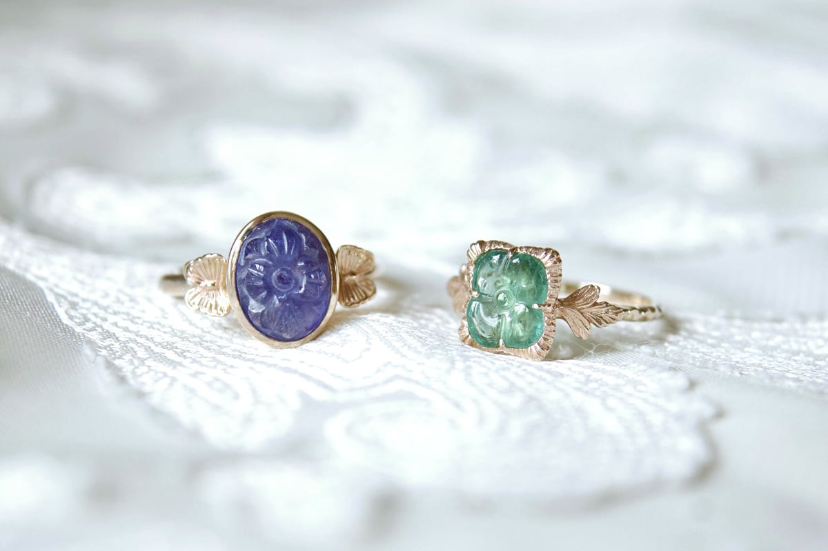 tourmaline flower carving ring | gisele