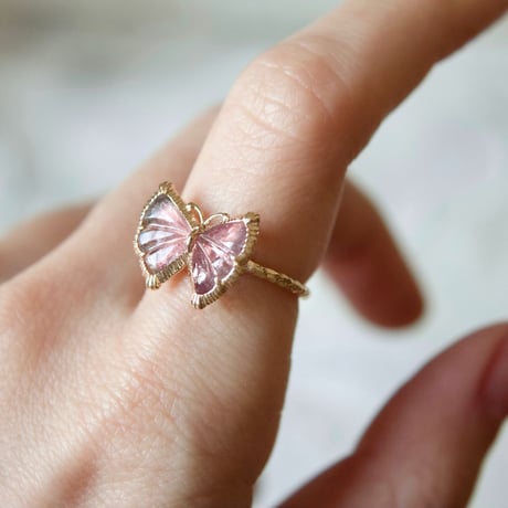 bi-color tourmaline butterfly carving ring