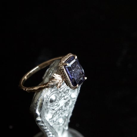 germinating iolite sunstone ring -midnight-