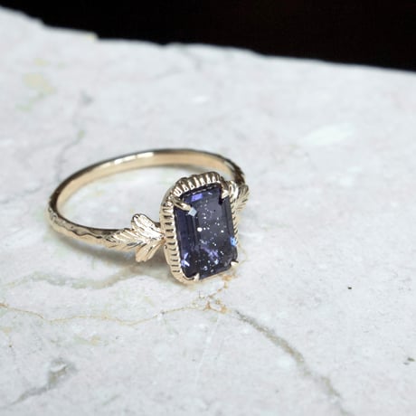 germinating iolite sunstone ring -midnight-