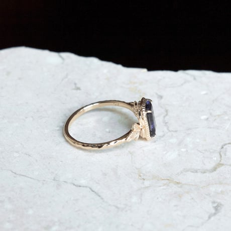 germinating iolite sunstone ring -midnight-
