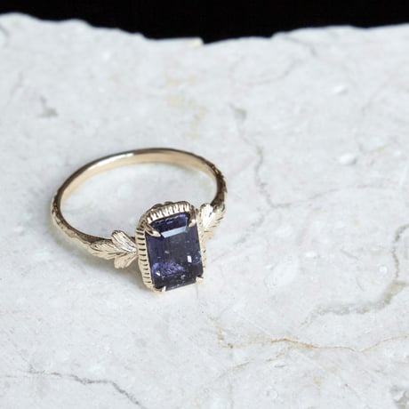 germinating iolite sunstone ring -midnight-