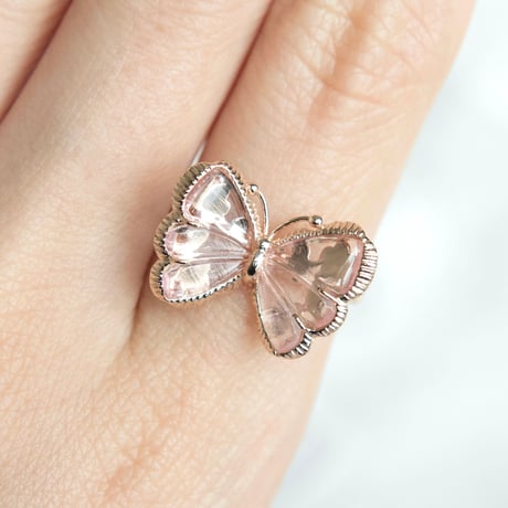 pink tourmaline butterfly carving ring