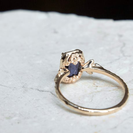 germinating iolite sunstone ring -midnight-