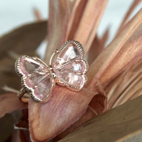 pink tourmaline butterfly carving ring